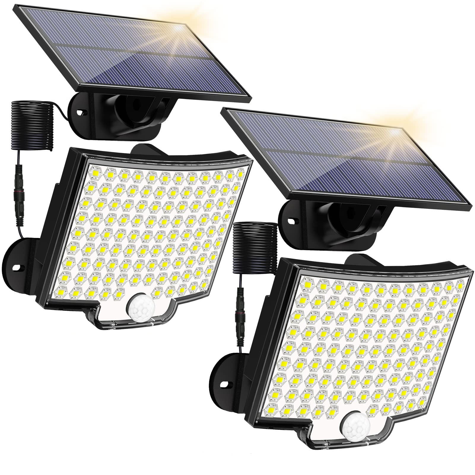 Zestaw 2 wodoodpornych lamp solarnych, lampy solarne z czujnikiem ruchu 106LED, solarne kinkiety bezpieczeństwa