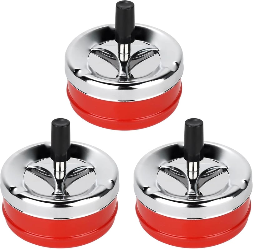 3-częściowa chromowana obrotowa popielniczka wiatroodporna z przyciskiem do użytku wewnątrz i na zewnątrz, nowoczesna (czerwona)