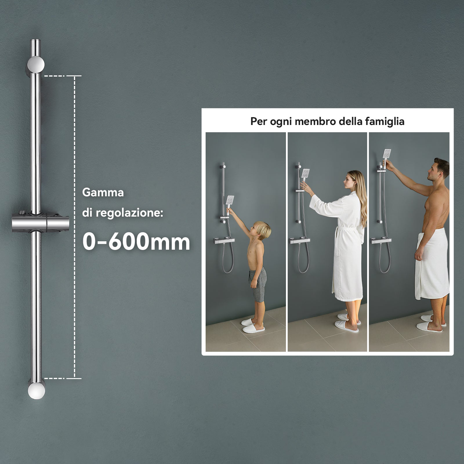 Barre de Douche en inox 70 cm avec Support de Pommeau de Douche /étagère de douche,fixations murales réglables,avec support de douchette,chromé - 8
