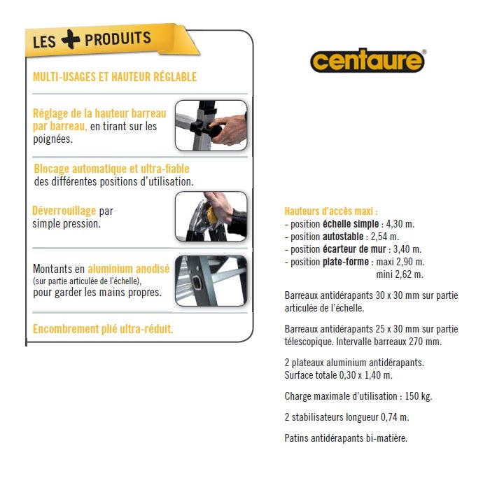 Centaure - Echelle Articulée Télescopique - Opti+ Pro - 3