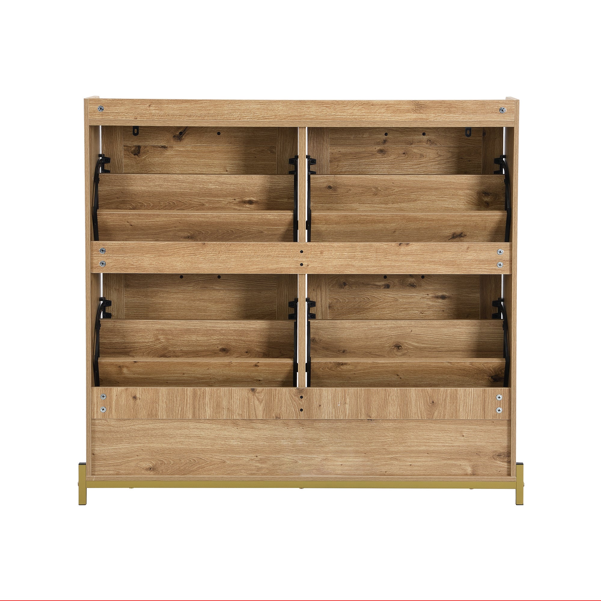 Meuble à chaussures en bois élégant avec portes en rotin – 4 portes, cadre métallique et étagère supérieure pour un rangement stylé et ordonné - 8