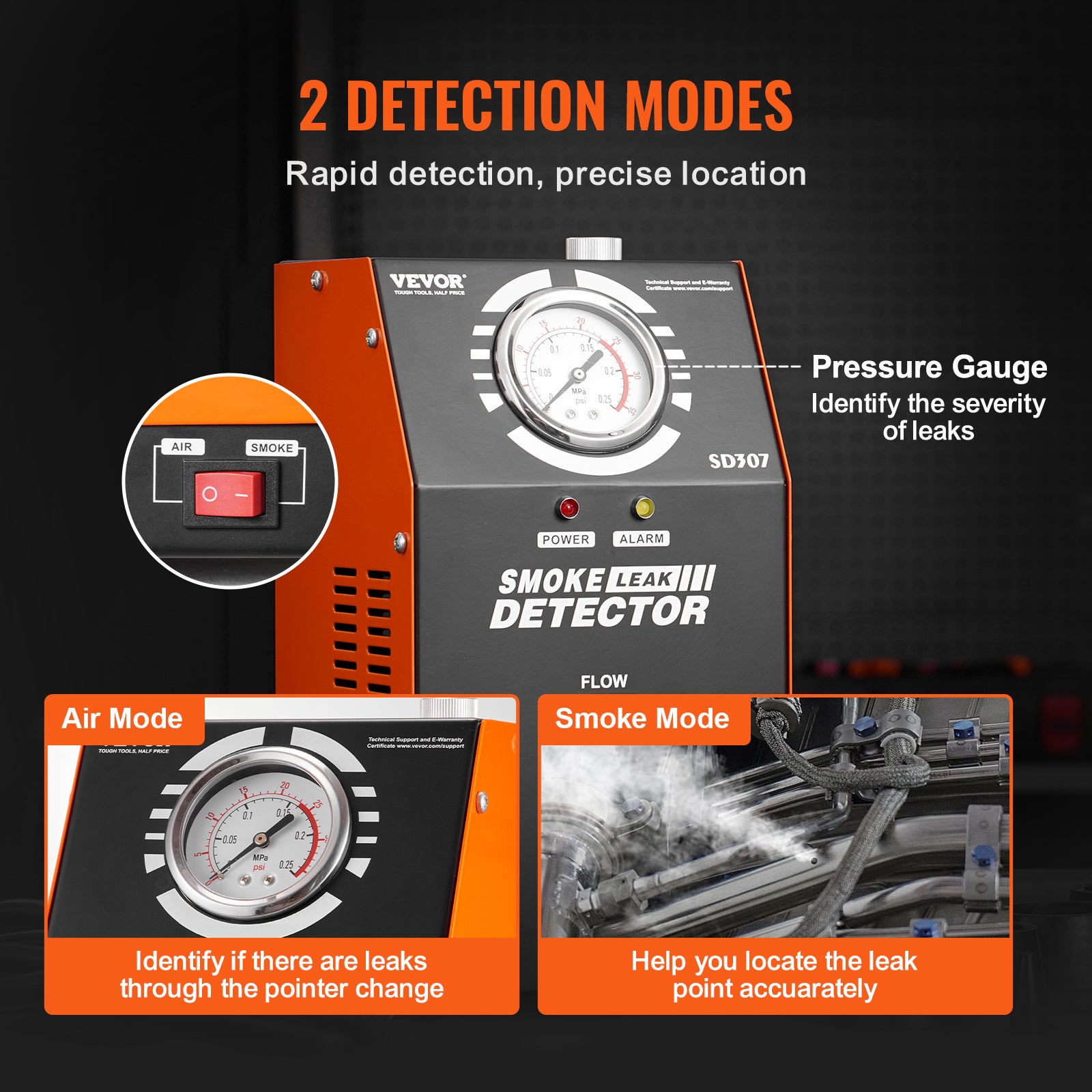 détecteur fuite de carburant,VEVOR 2 Modes,pompe à Air intégrée,manomètre et débitmètre,testeur fuite de tuyaux du système d'échappement voiture - 4