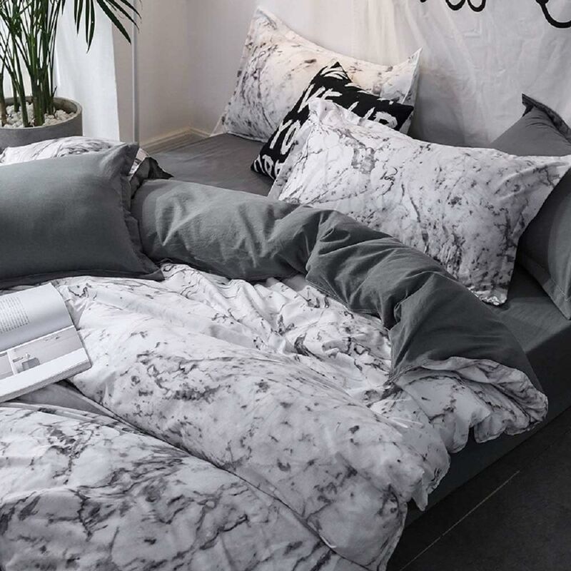 Parure de lit 3 pièces aspect marbre blanc motif marbre gris anthracite gris anthracite housse de couette lit double(220 x 240 cm) - 5