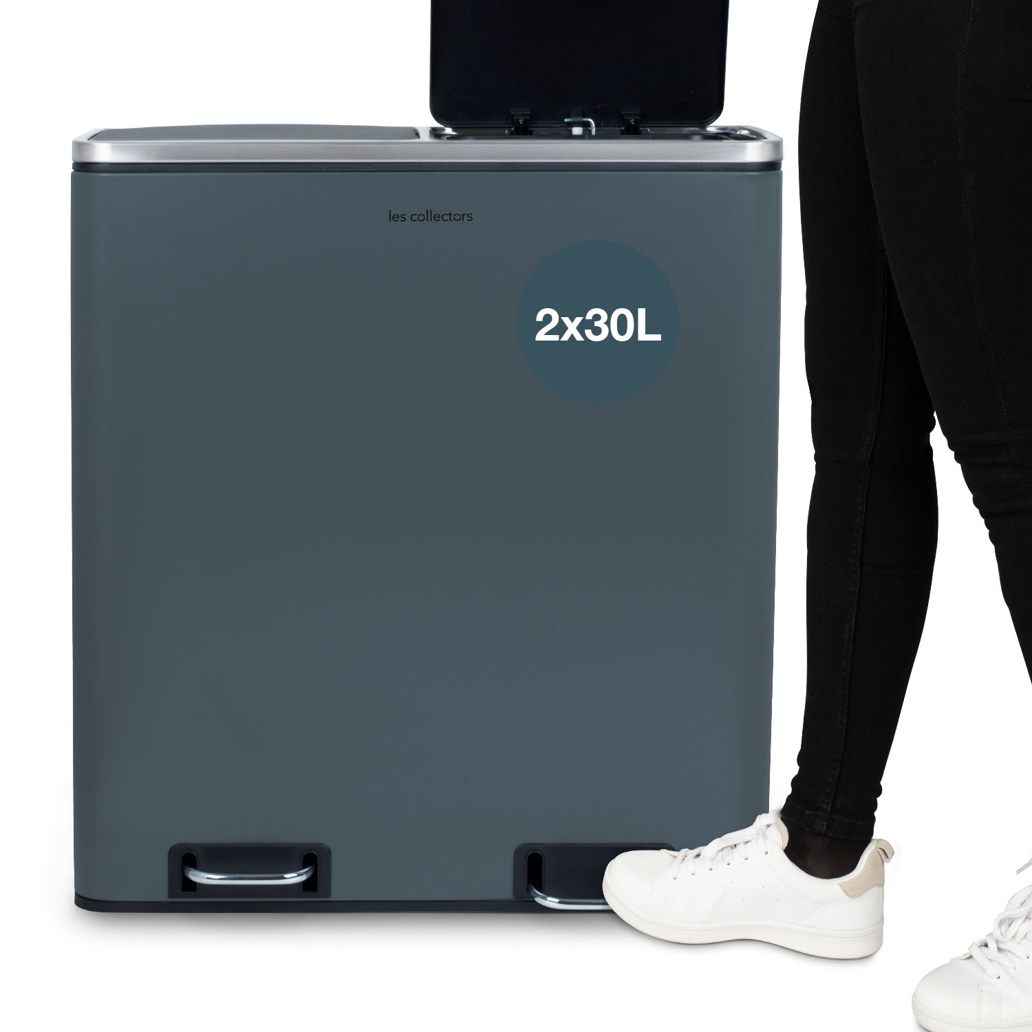 Les Collectors - Pattumiera per raccolta differenziata a pedale in acciaio inox spazzolato, grigio - 7