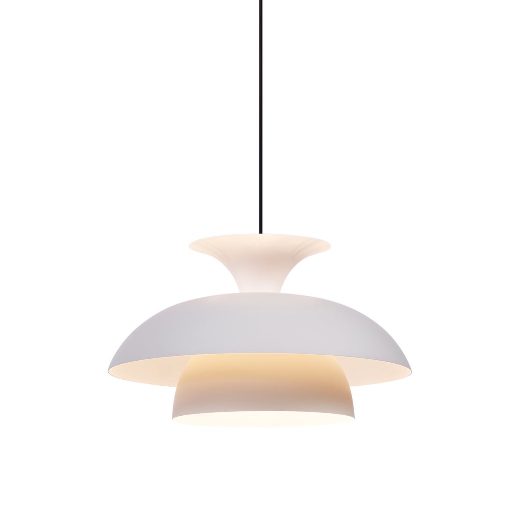 Lampa wisząca w stylu skandynawskim beżowa z białym wnętrzem - Titus