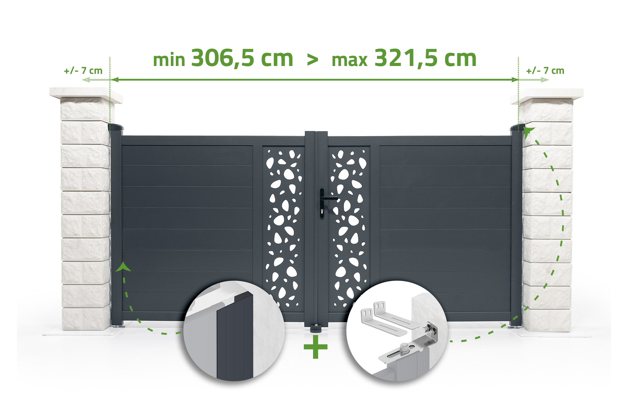 Brama skrzydłowa regulowana szerokość 3m SUNNY H.140cm szare aluminium