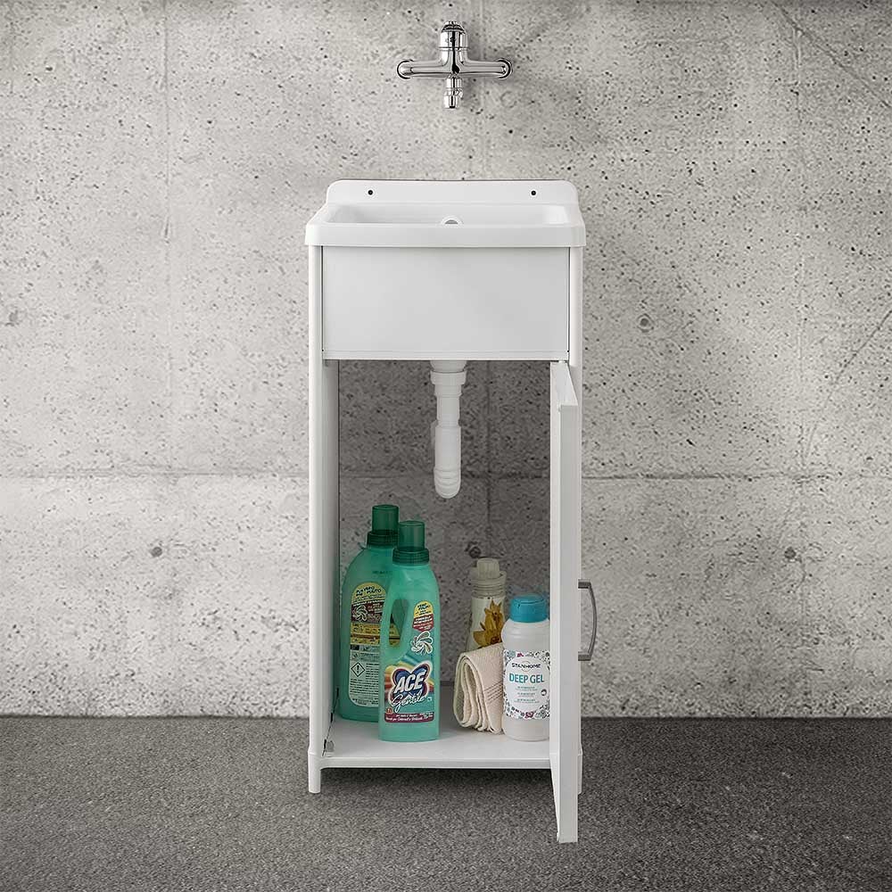 Mobile lavatoio IN ALLUMINIO, per lavanderia e da esterno, PREMIUM, diverse misure, bianco, OTTIMO per vasca in ceramica, design moderno. Escelsior (L60 x P45x H83