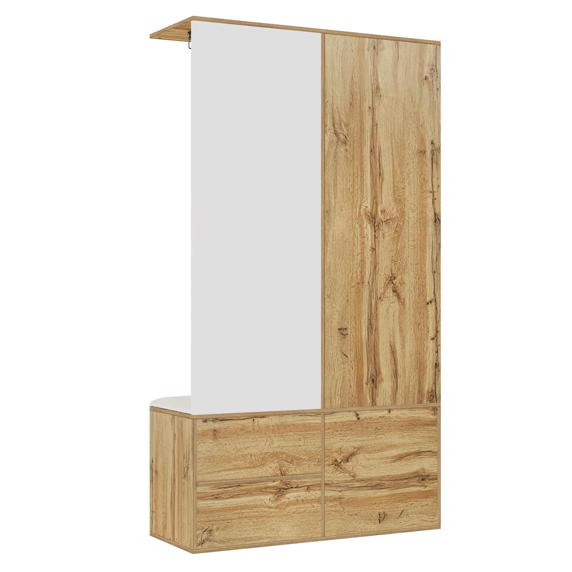 Armoir 100x38x108.1cm - Avec miroir - Avec meuble à chaussures - Avec crochets et cintres rétractables - Blanc + Naturel - 9