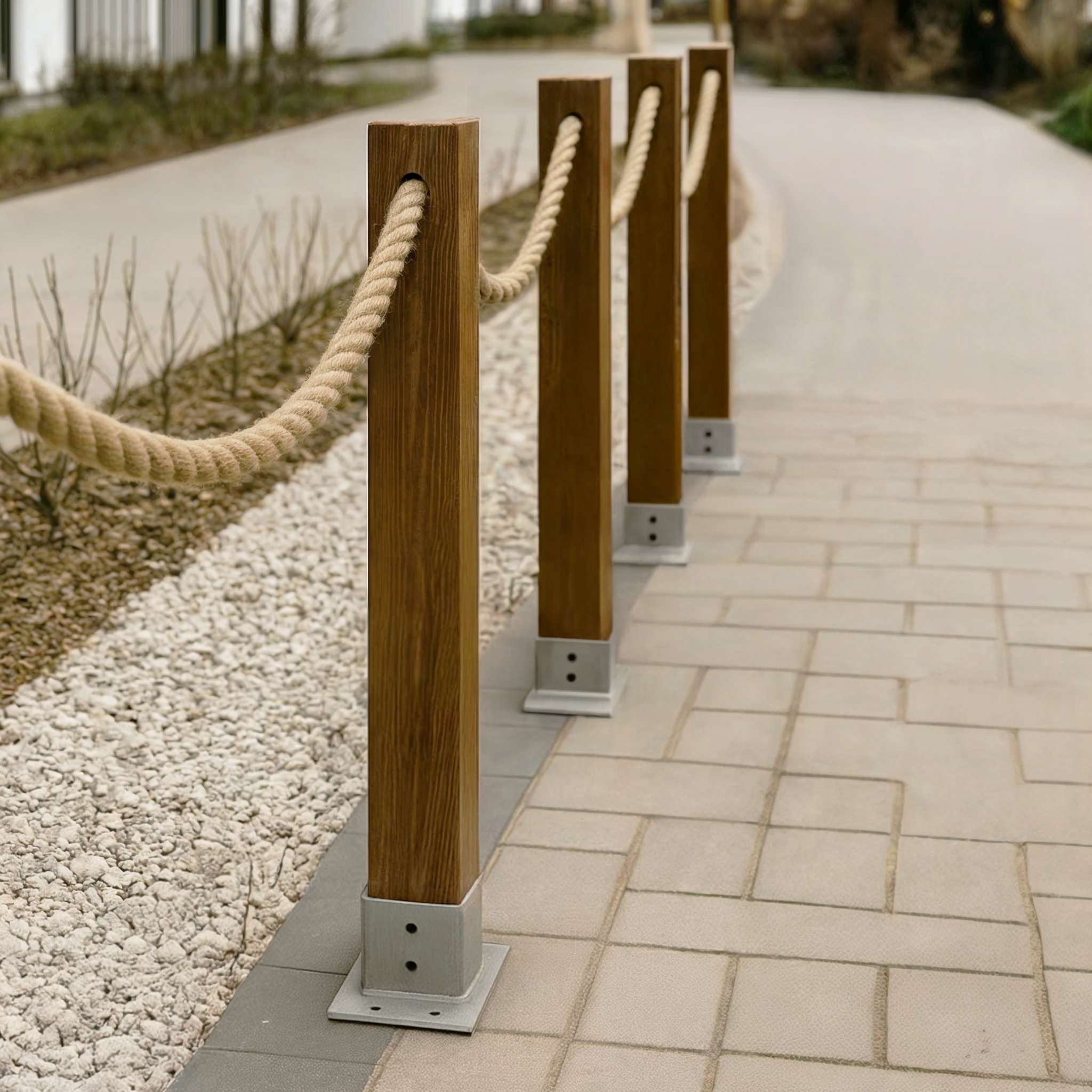 BOGATECO Clôture en bois avec corde de jute | Clôture voile 16 m|13 longueurs différentes|Kit de montage inclus Douille de terre avec plaque d'ancrage - 6