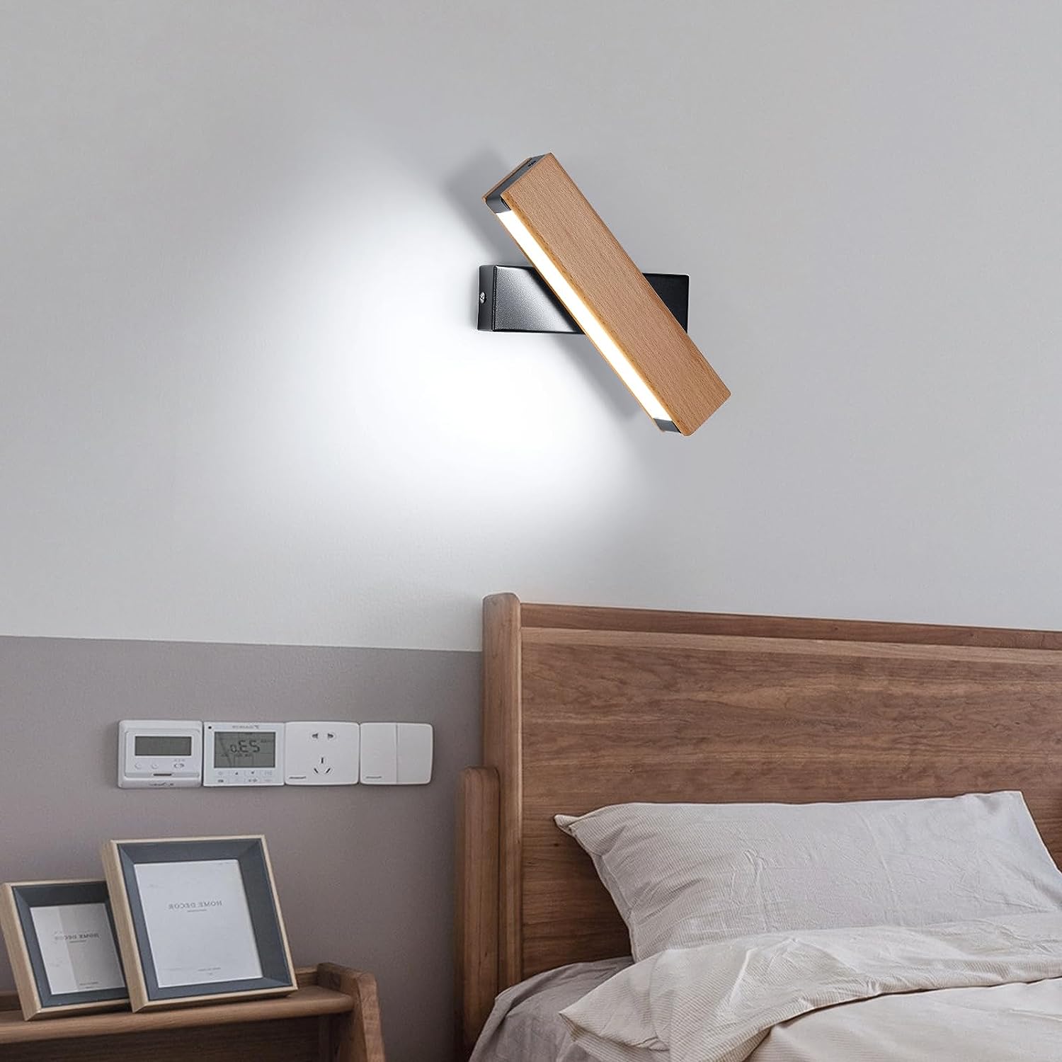 GOECO Applique Murale LED Bois Rotative Moderne Rectangle Lampe murale Blanc Froid 6000K 4.5W Pour chambre à coucher, salon, couloir, entrée - 2