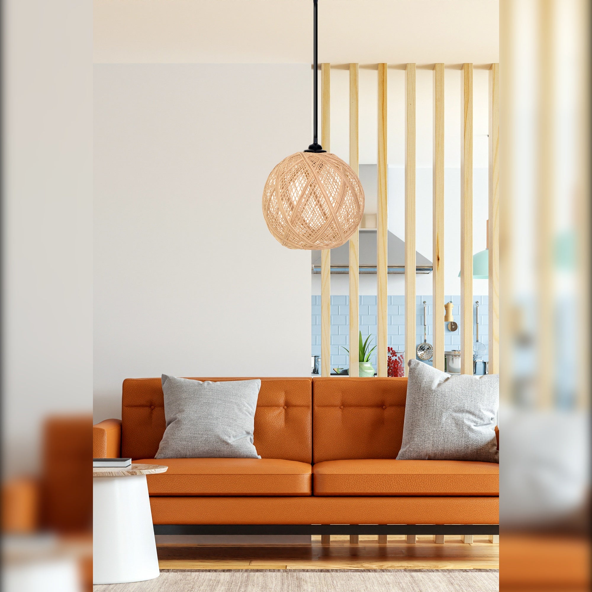 Lampada del tetto yute, fatta a mano marrone, crudo - 3