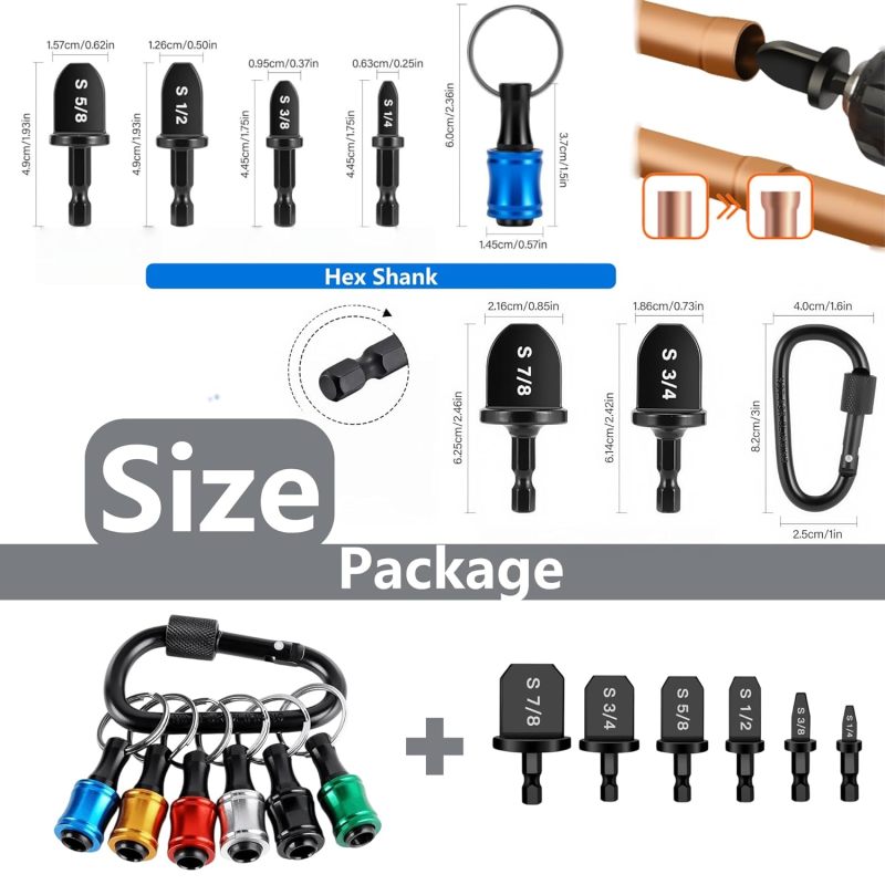 Kit de dudgeonnage pour tuyaux en cuivre de climatisation (12 outils, tige incluse, diamètres : 1/4'', 3/8'', 1/2'', 5/8'', 3/4'', 7/8'') - 3