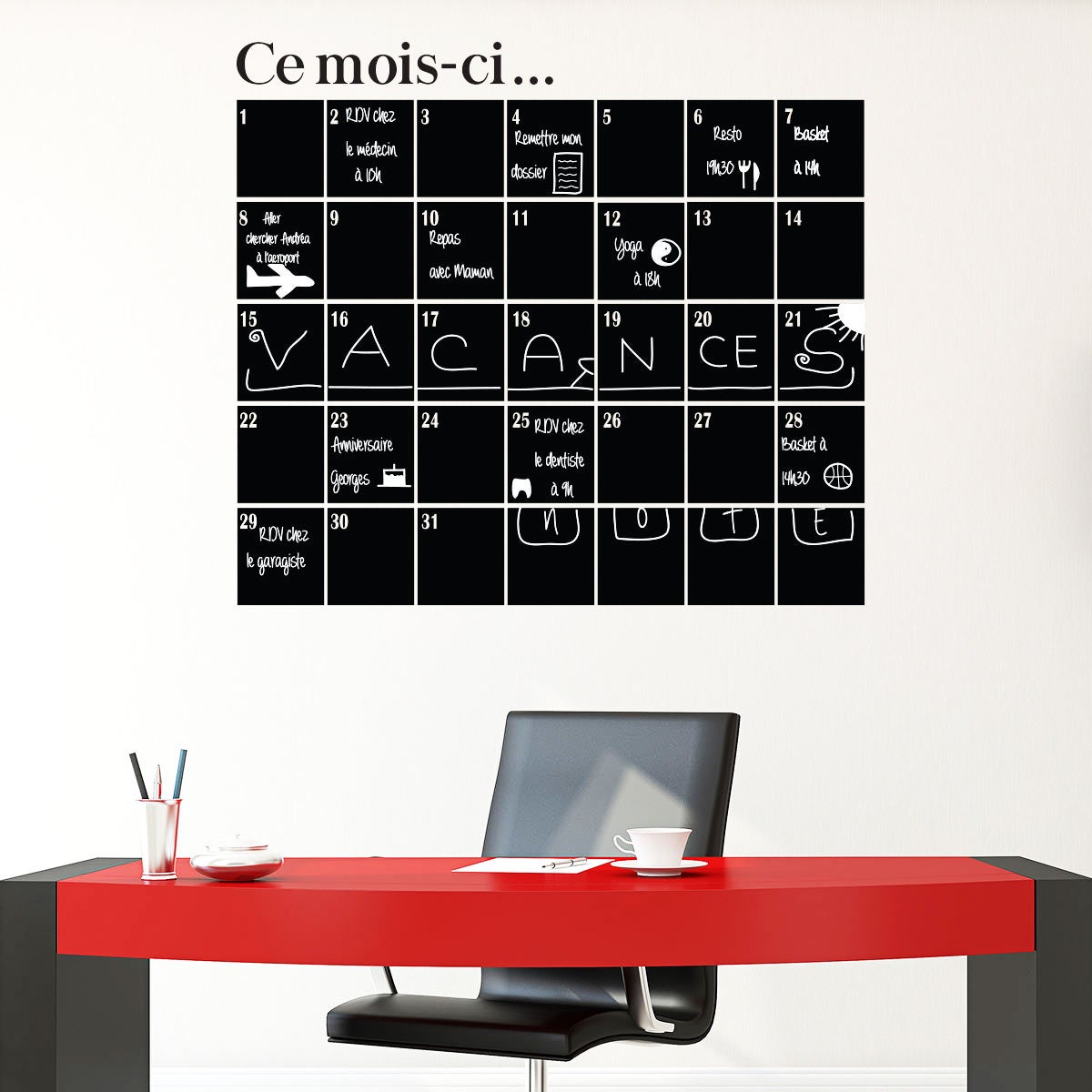 Adesivo lavagna calendario mensile - Sticker adesivo - adesivi murali - 75x85cm - 3