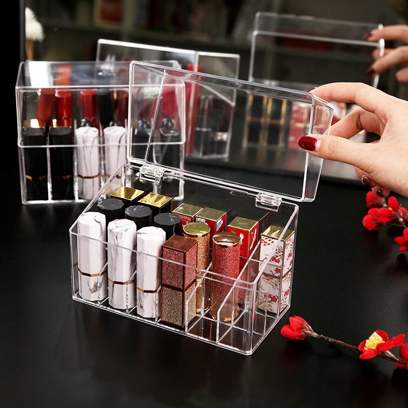 Organisateur de rouge à lèvres transparent en acrylique à 18 compartiments avec couvercle, organisateur de bureau anti-poussière. - 5