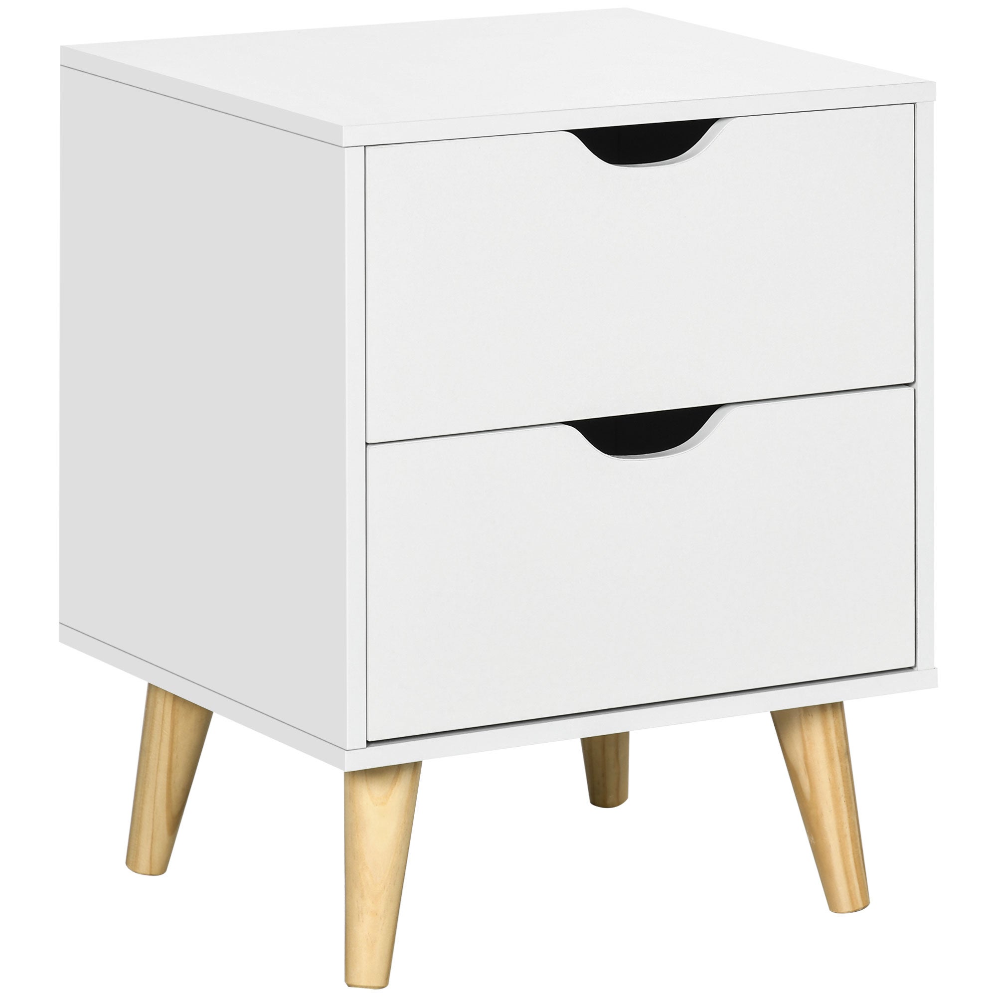 Lot De 2 Tables De Chevet Scandinaves Yaheetech – Blanc, 2 Tiroirs – Design Moderne