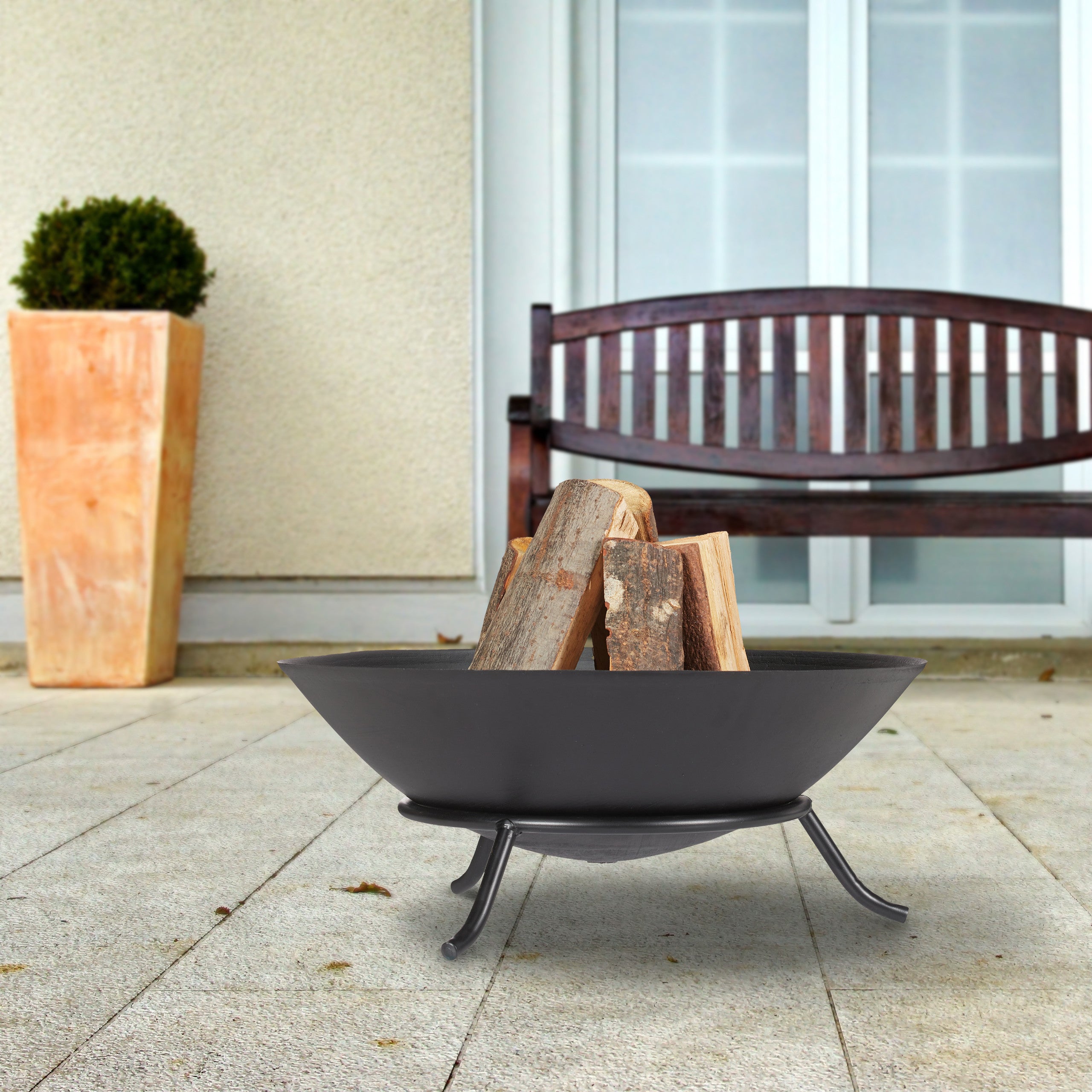 Brasero Jardin Relaxdays 57cm - En Fonte Et Acier - Avec Tisonnier Et Grille - Pour Terrasse Et Extérieur