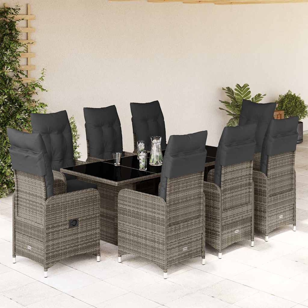 9-cz. zestaw mebli ogrodowych z poduszkami, szary, polirattan vidaXL