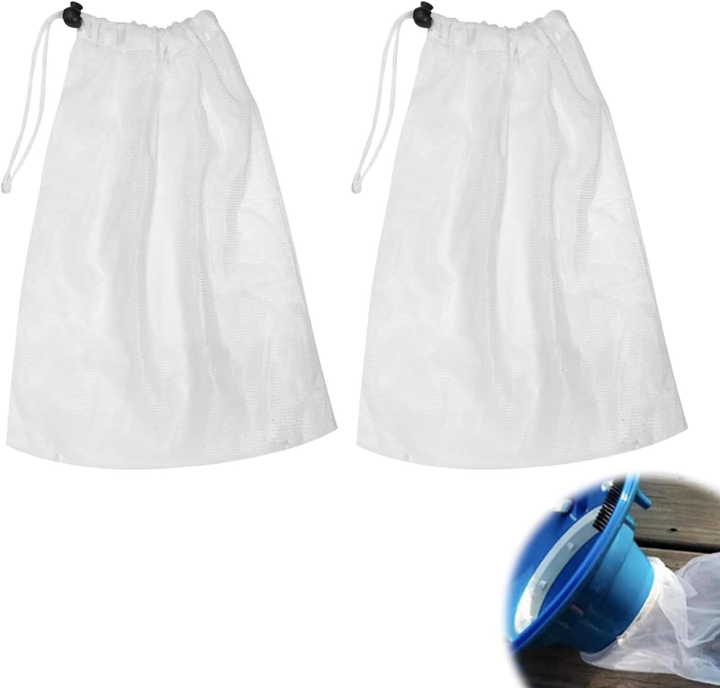 Worki do czyszczenia basenu (2 sztuki), drobna siatka ze ściągaczem