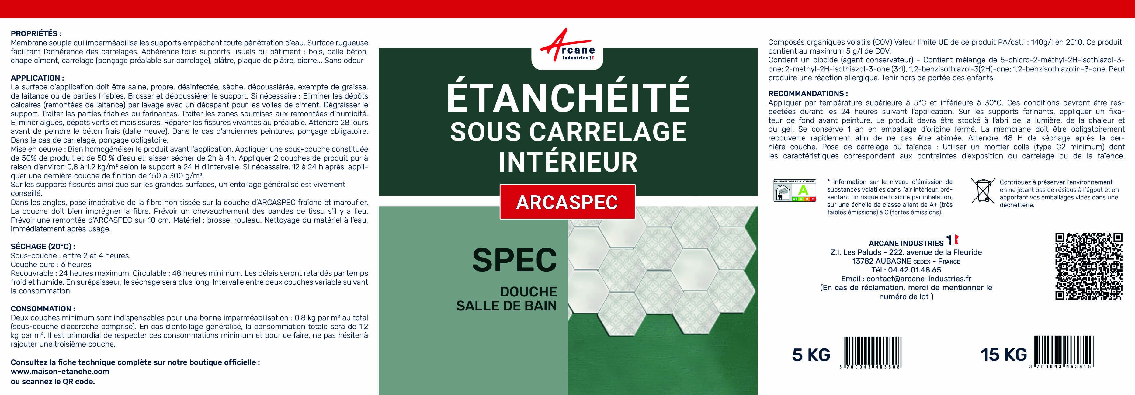 Etanchéité sous carrelage - SPEC étanchéité pour salle de bain / douche - ARCASPEC - 5 kg - ARCANE INDUSTRIES - 8