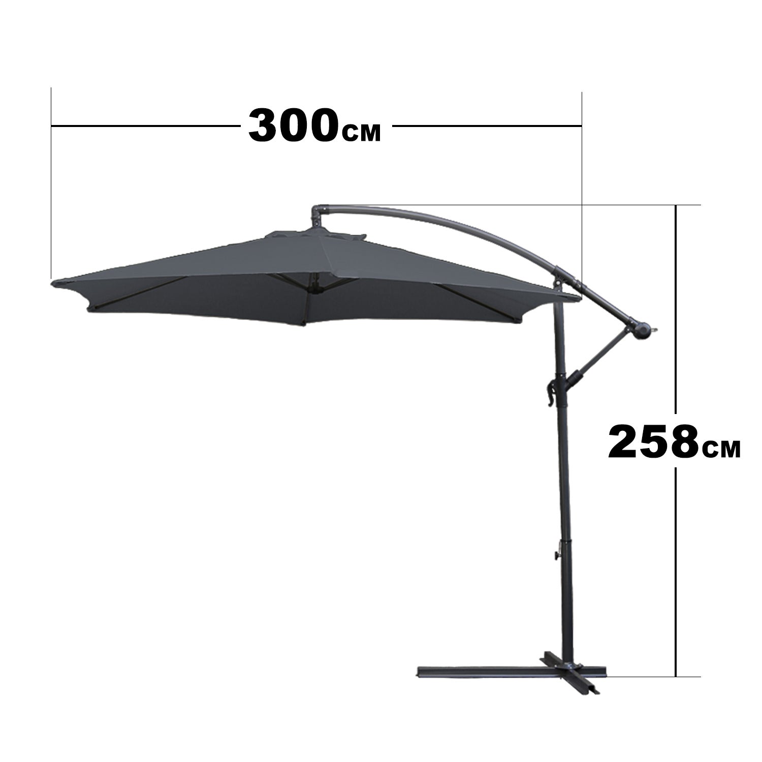 Parapluie 3m Parasol alu pivotant Parasol jardin terrasse balcon gris - 2