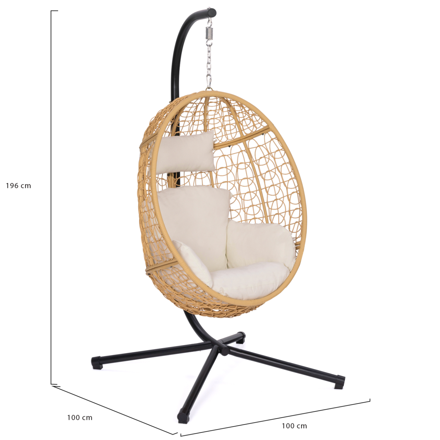 Fauteuil oeuf suspendu ajouré effet rotin avec coussin écru - 4