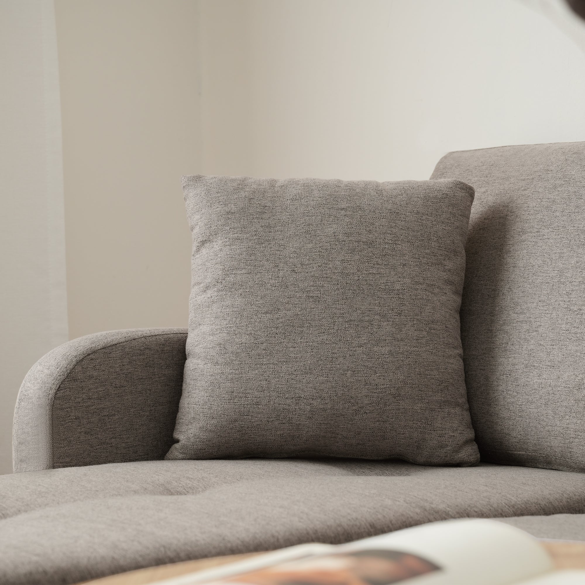 Sofá esquinero con chaise longue - 3 plazas - tejido de algodón y lino - Gris antracita - 4