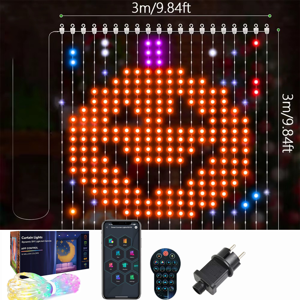 Cortina de luces LED navideñas inteligentes con animación y mando a ...