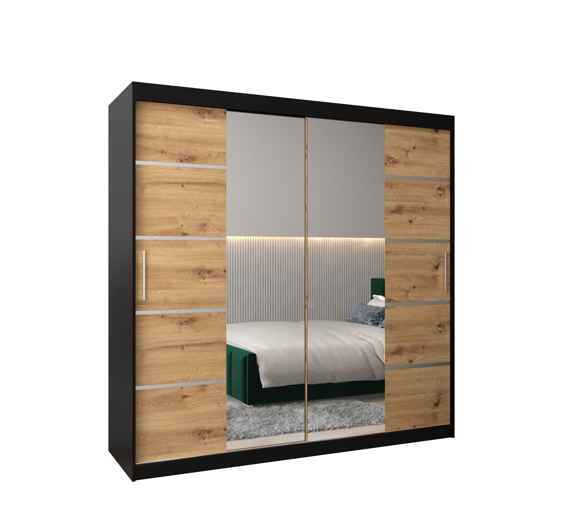Szafa przesuwna garderoba Verona 4 200 x 62 x 200 cm Czarny + Artisan - Abiks Meble