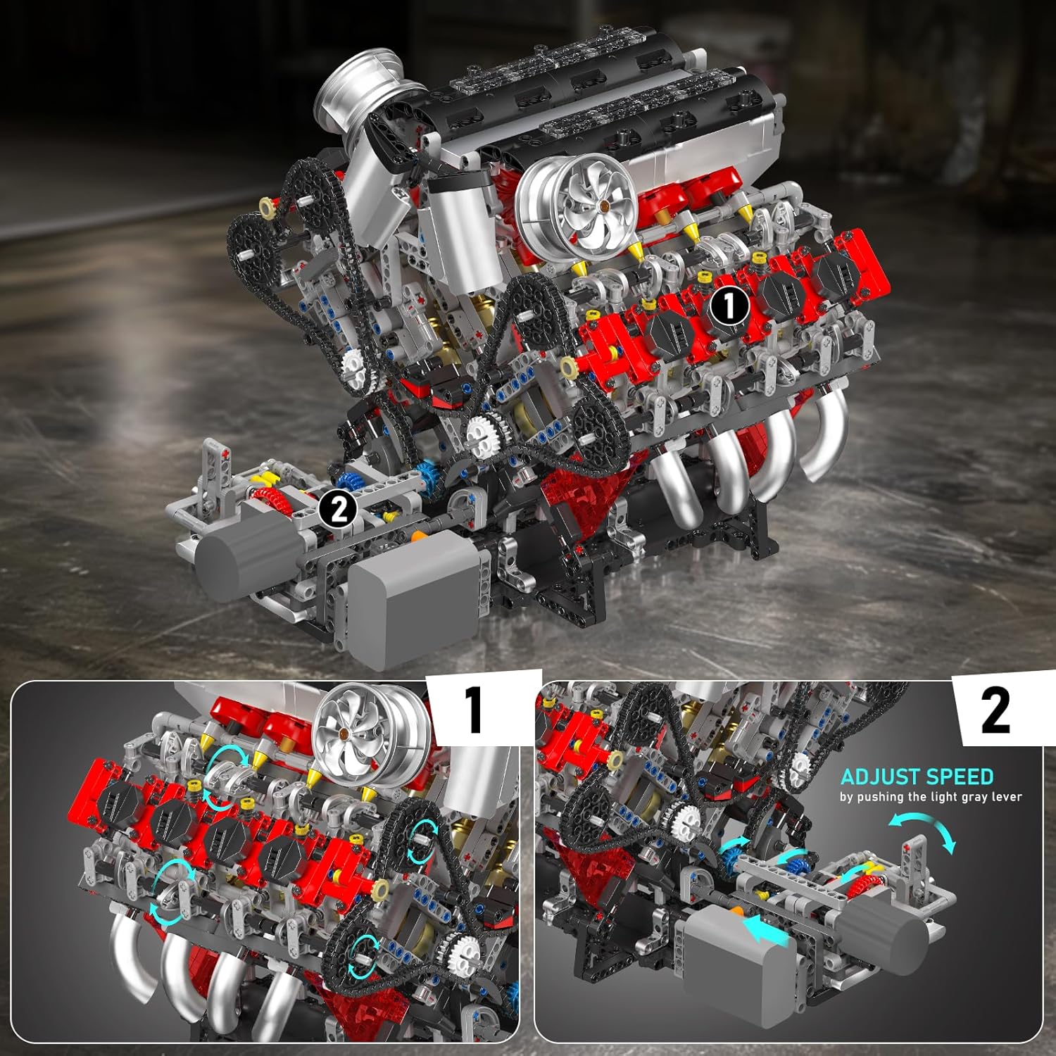 Kit de maquette de moteur V8 fonctionnel - Construisez votre propre moteur de voiture surpuissant avec manuel, projet STEM à faire soi-même - 3