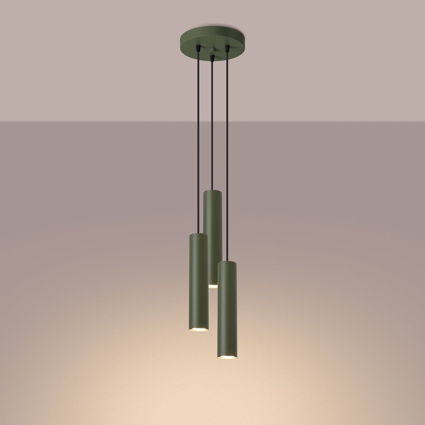 Lampa wisząca TORIS 3P zielona oliwka LED 3000K - 19.5x19.5x108cm Sollux