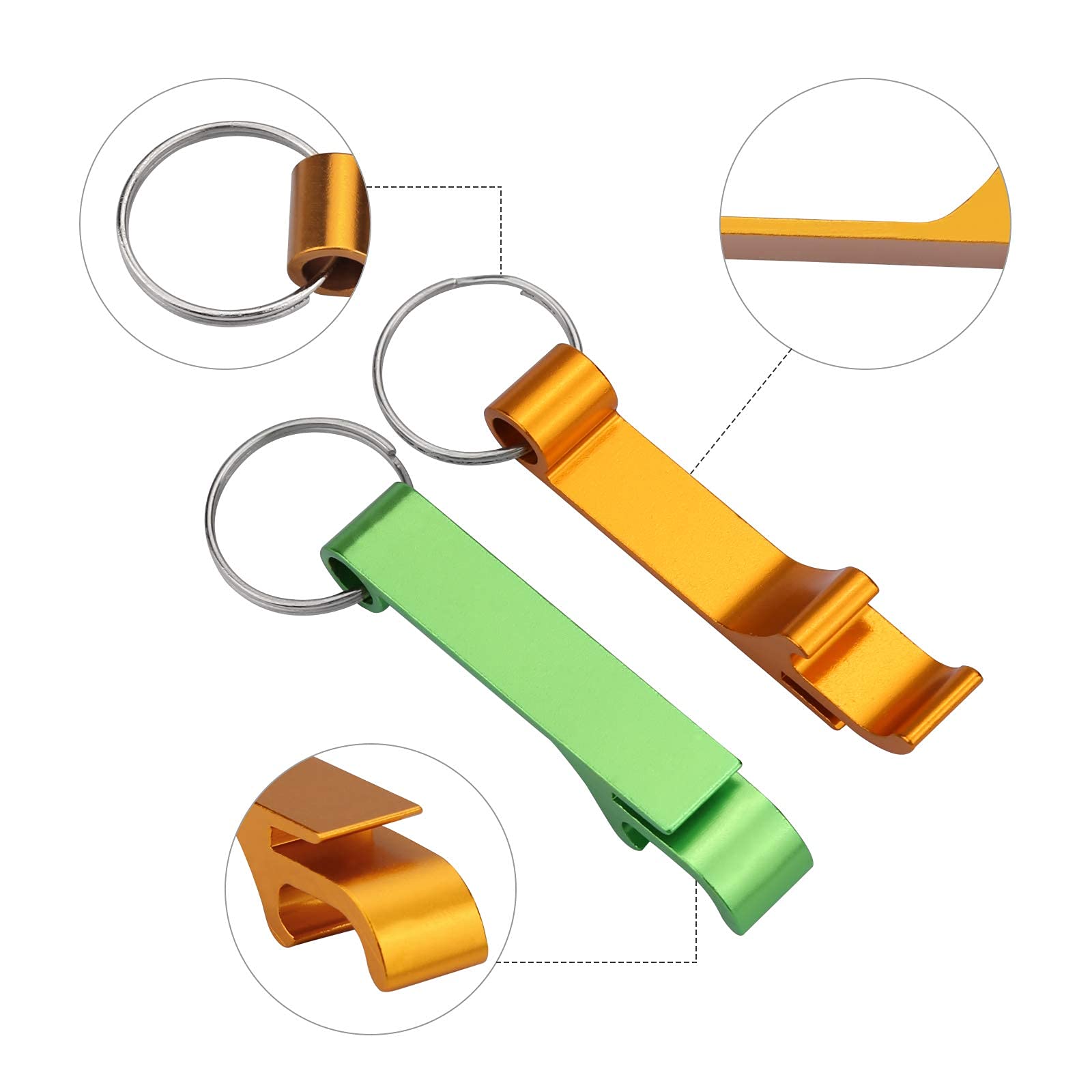 20 apribottiglie in alluminio, per birra e bibite gassate, con portachiavi e artiglio, tascabile, 5 colori - 2