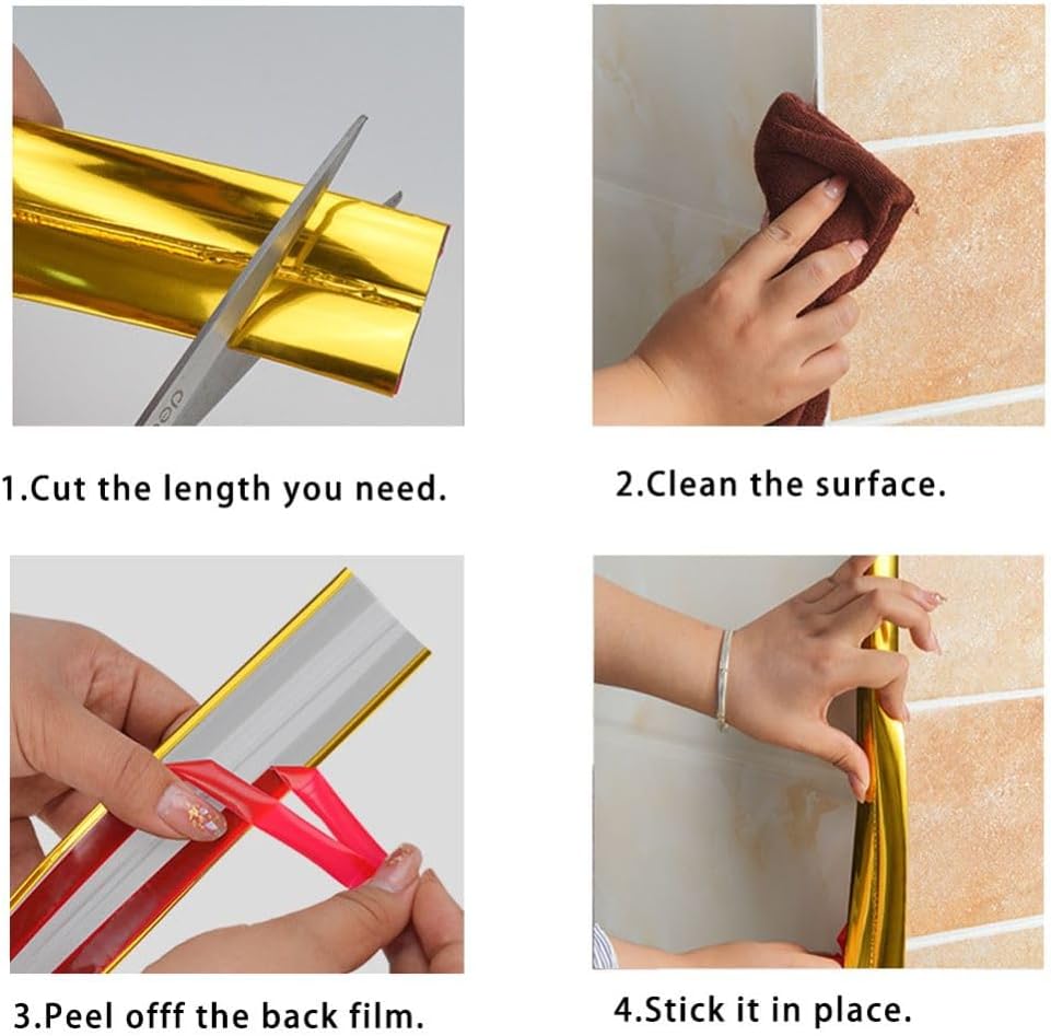 5M Cornière PVC,1x1cm Revêtements d'angle Autocollant Plinthe Souple Protection d'angle Bordure d’angle de Mur Bande Décorative pour Plans de Travail. - 6