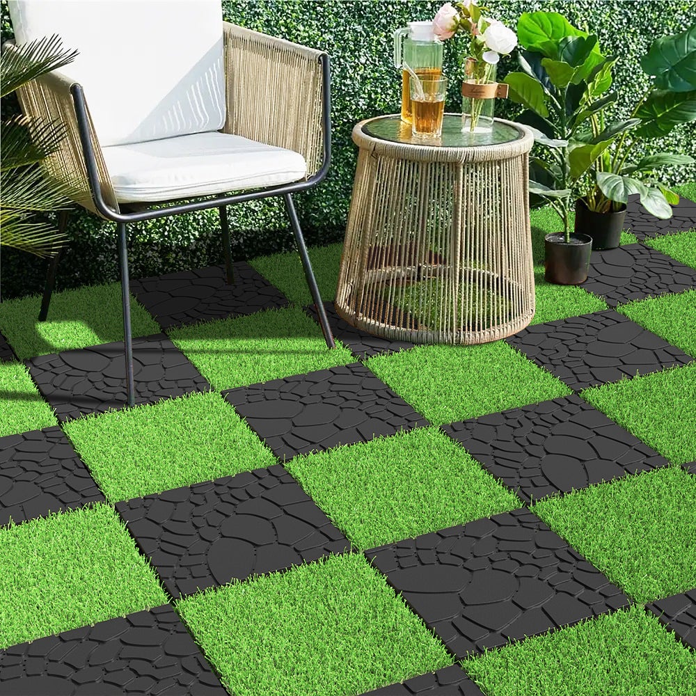 Lot de 44 dalles de terrasse de 30 cm (12 pouces) à motif pierre, dalles modulaires emboîtables à poser soi-même, installation facile et rapide - 5