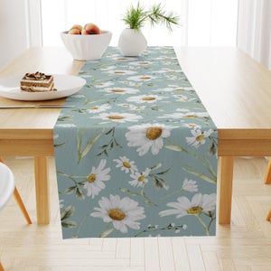 Runner Da Tavolo Daesar 40x70 Cm, In Poliestere Con Ricamo Triangolo E Pizzo, Blu, Elegante