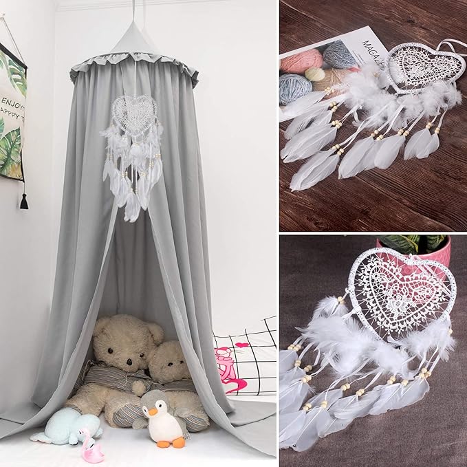 Attrape de Rêves LED, Faite Main Capteur de Rêves en Plumes Lumineux Dream Catcher pour Chambre Maison Décoration Tenture Murale Mobile Decoratif Fill - 5