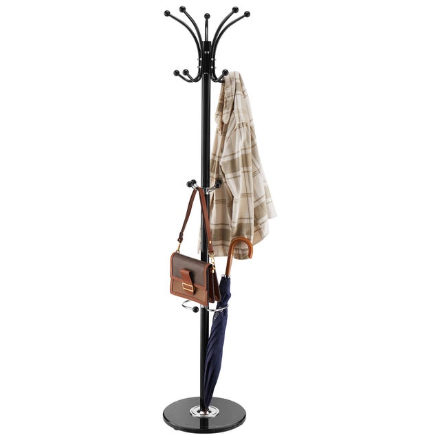 Portemanteau sur Pied VEVOR Portant à Vêtements avec Porte-parapluie, 14 Crochets, pour Entrée, Chambre, Salon, pour Suspendre Manteaux, Vestes, Sacs