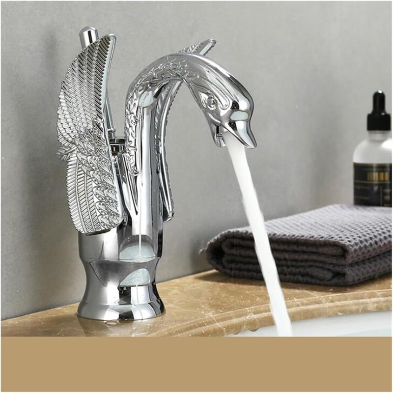 Bateria umywalkowa do łazienki w stylu vintage Silver Swan – bateria mieszaczowa z ciepłą i zimną wodą – z wężem doprowadzającym G3/8