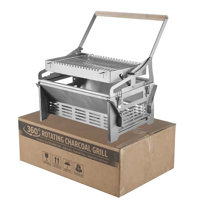 Barbecue charbon portable inox à rotation 360° démontable pour camping, pique-nique, jardin et réception extérieure - 9
