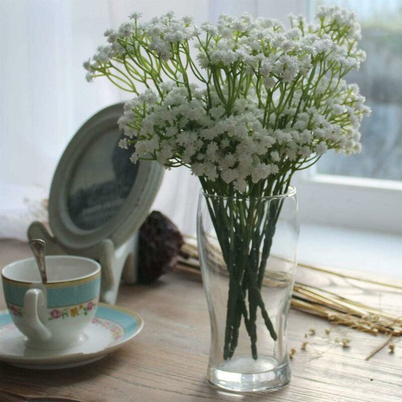 (Blanco) 10 ramos de flores artificiales decorativas de gypsophila de seda sintética para ramos de novia y decoración DIY. - 5