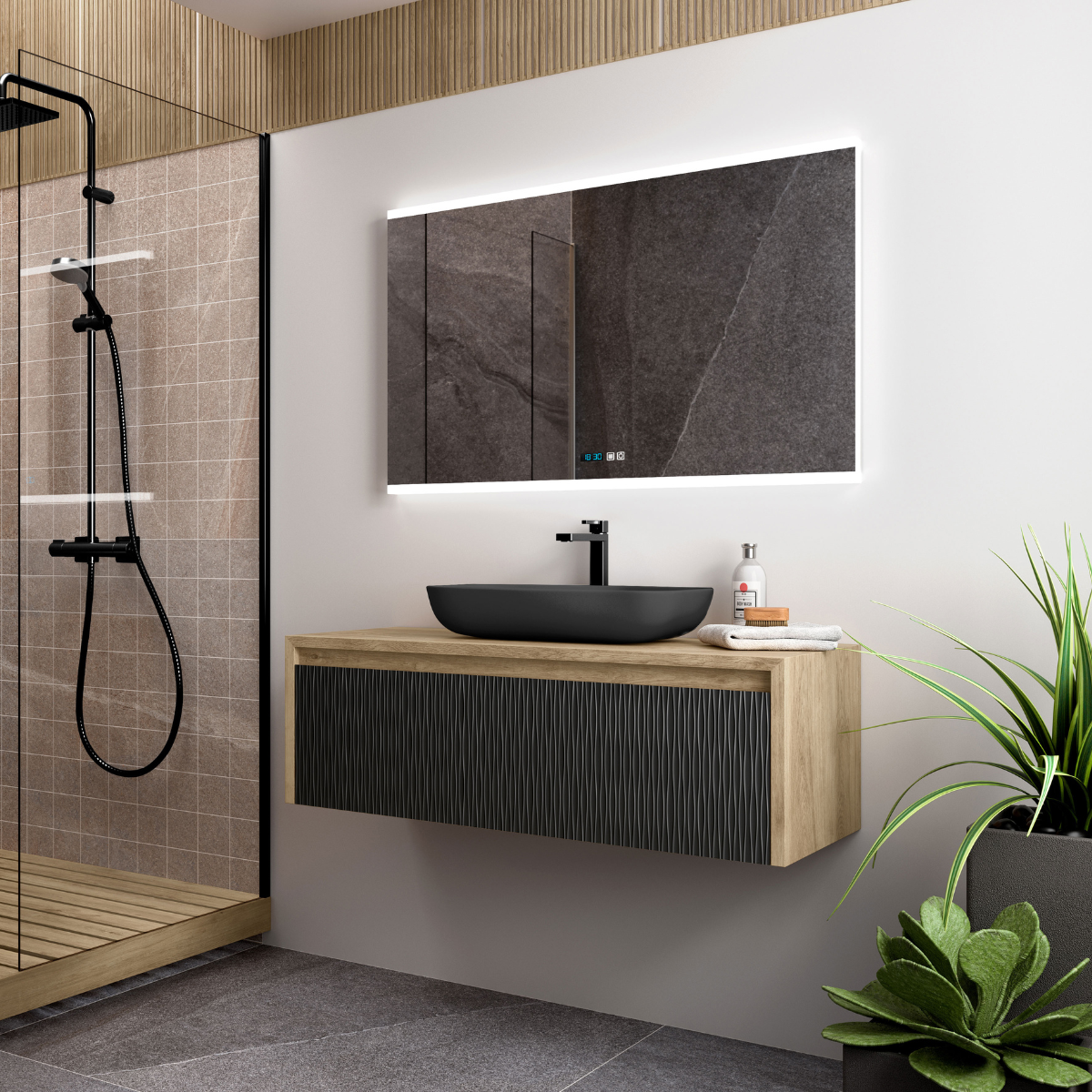Armoire lavabo de salle de bain-Meuble vasque de salle de bain chêne