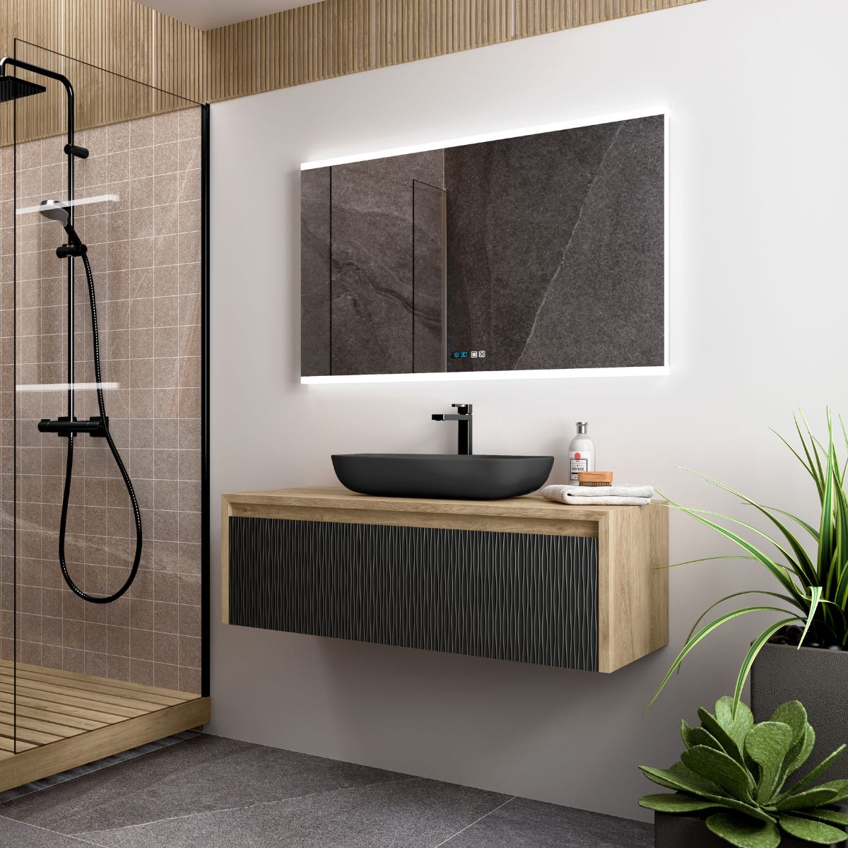 Mueble de Baño Suspendido con Lavabo SobrePoner | 80cm | 1 Cajón con ...