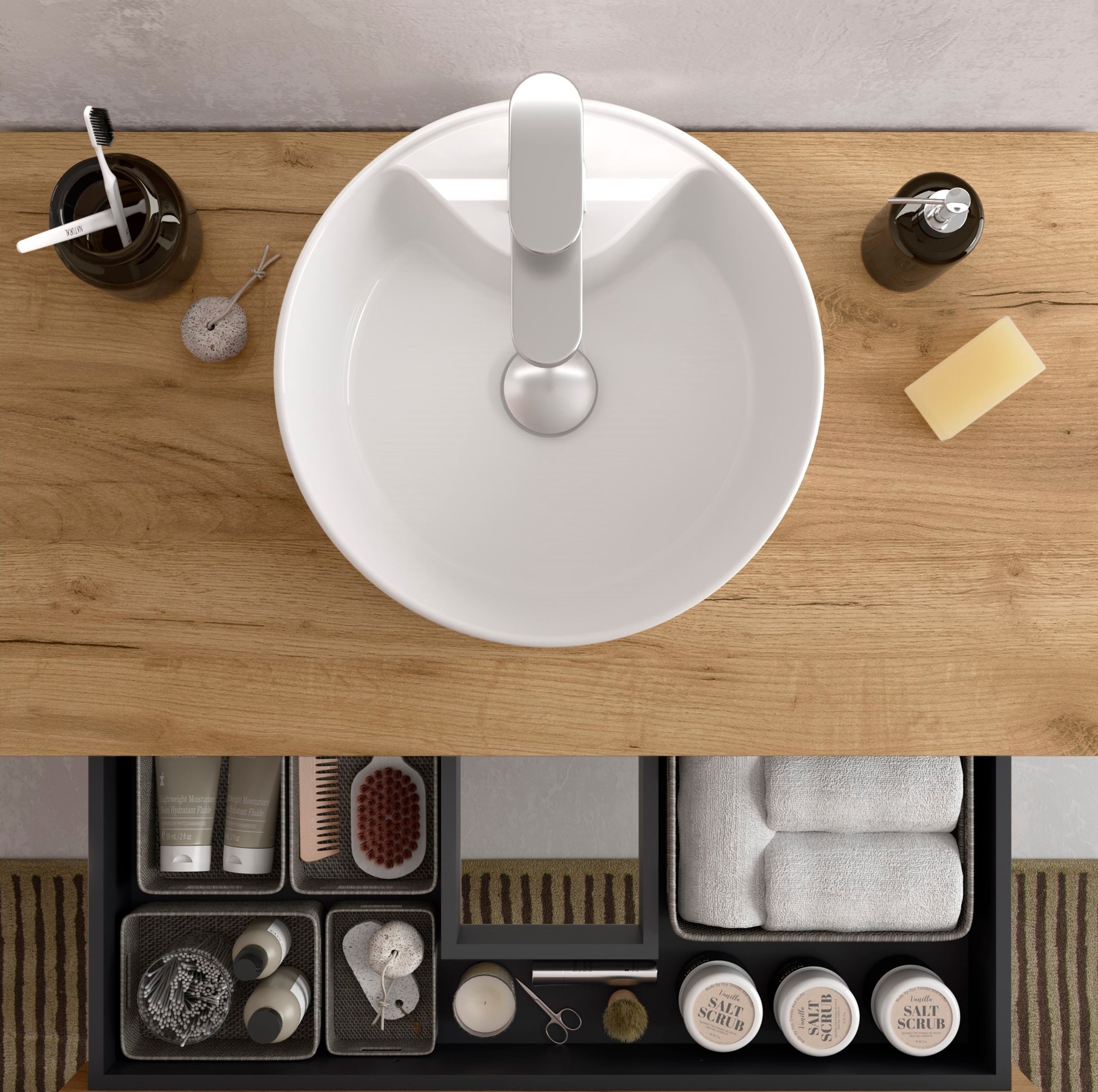 Meuble de salle de bain BEQUIA Plus 120cm Blanc mat | Vasque à poser Porcelaine Centrale - 4