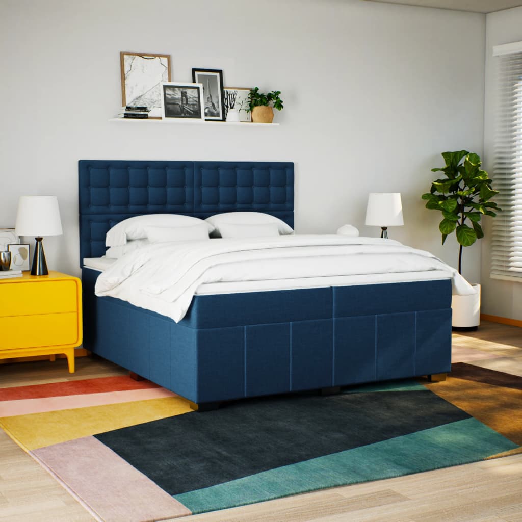Maison Exclusive - Sommier à lattes de lit avec matelas Bleu 200x200 cm Tissu - 3