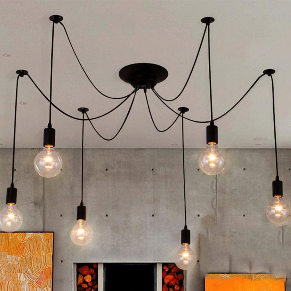 Lustre Pendentif Vintage Industriel Bois & Fer – E27 Réglable – Style Loft Pour Salon, Bar, Restaurant