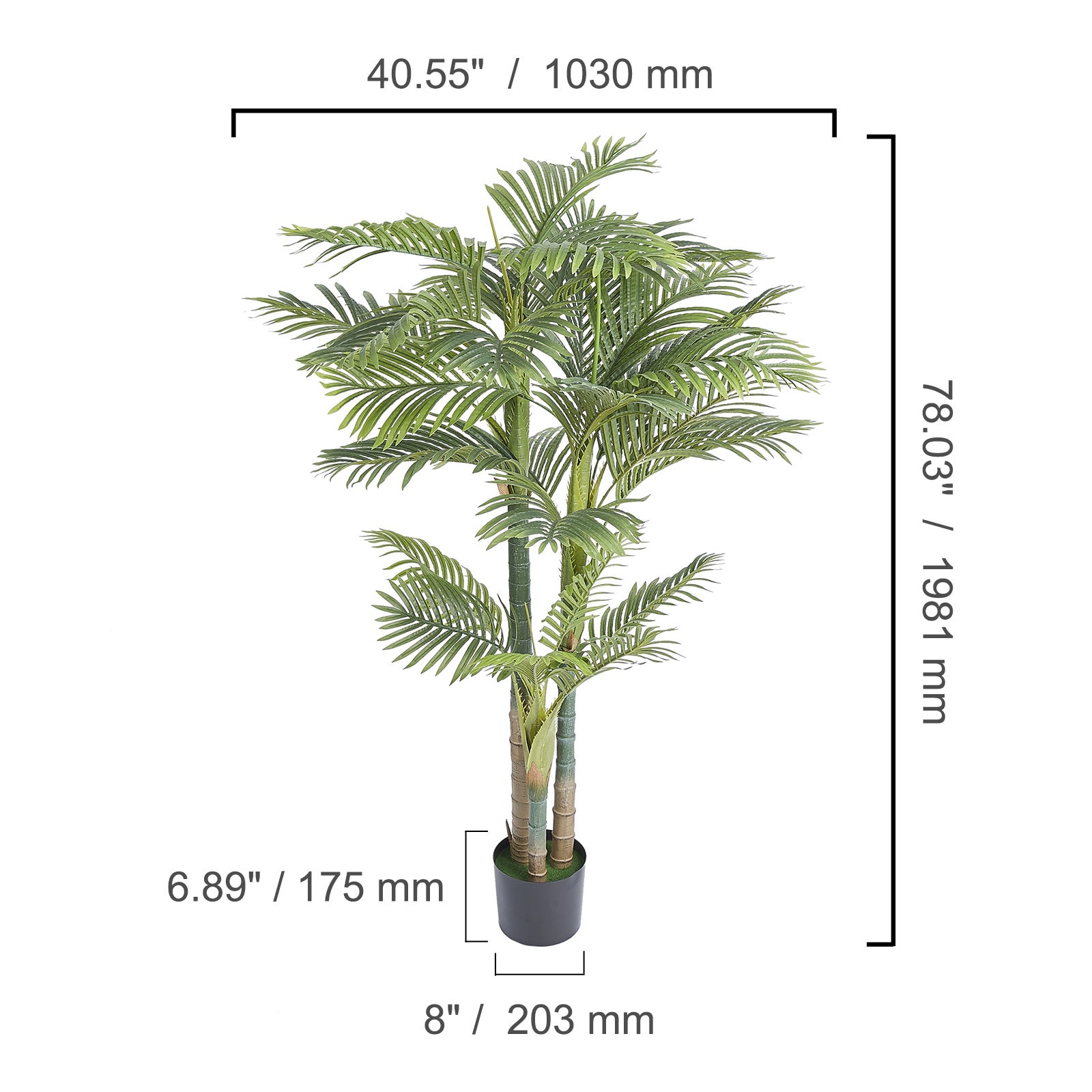 Palmera Artificial Caña Dorada 2m,SucceBuy Planta Falsa,Material PE,Decoración Realista de Bajo Mantenimiento para el Hogar,Oficina - 2