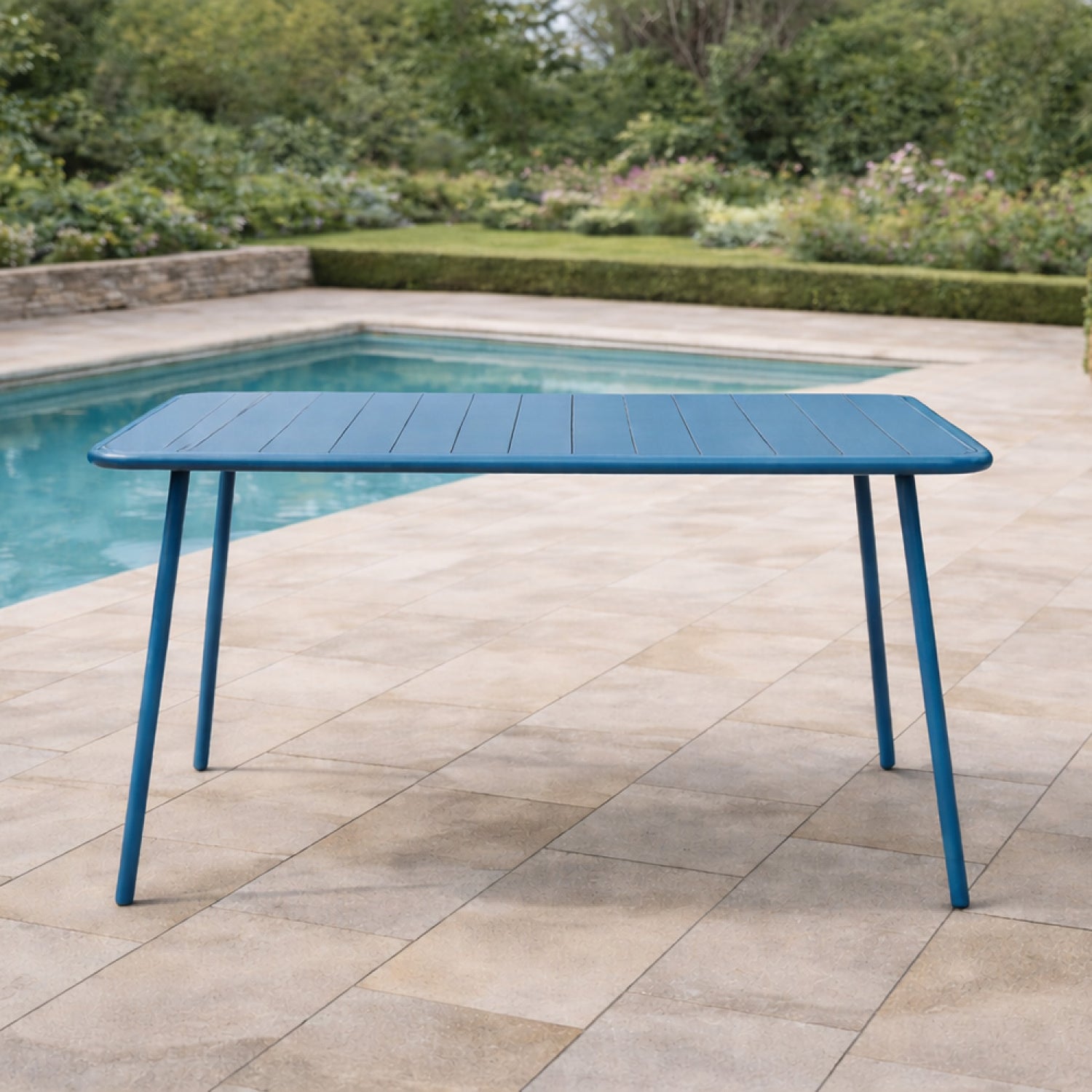 Table de jardin 4 à 6 places 120cm bleu BERGAME - 5