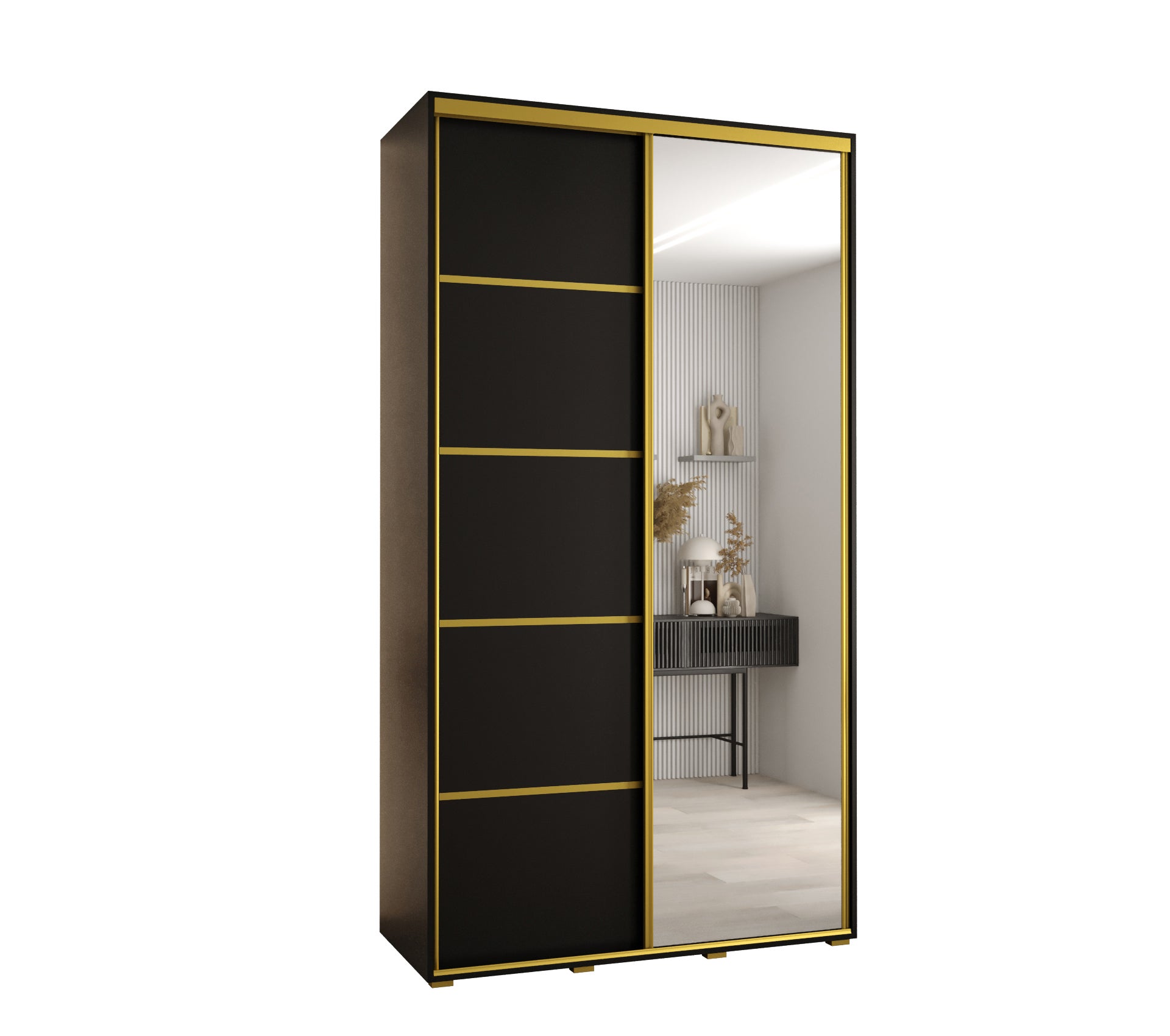 Szafa przesuwna z lustrem wysoka Davos 5 140 x 45 x 235,2 cm czarny + czarny + u. złoty - Abiks Meble