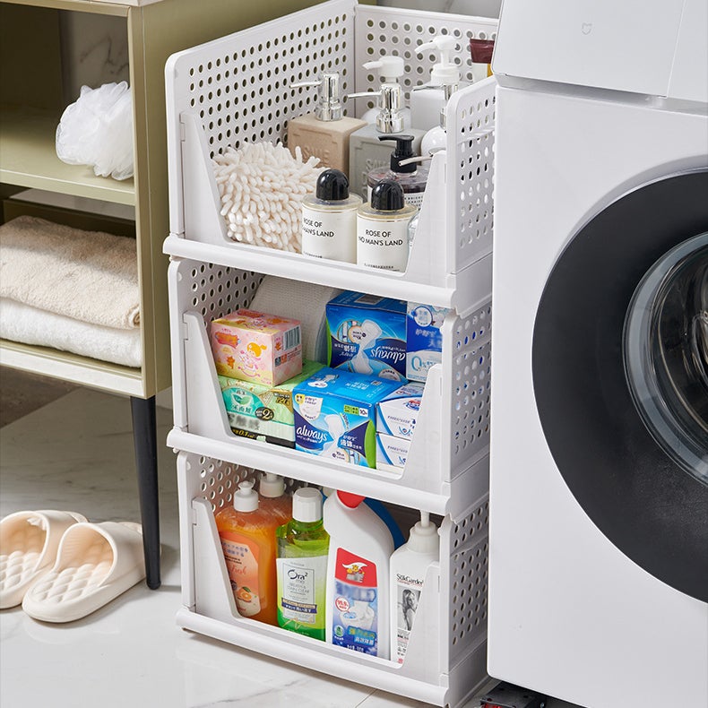 Set di 5 contenitori pieghevoli per guardaroba, contenitori impilabili, cestini in plastica per cassetti contenitori per guardaroba mensola pieghevole - 9