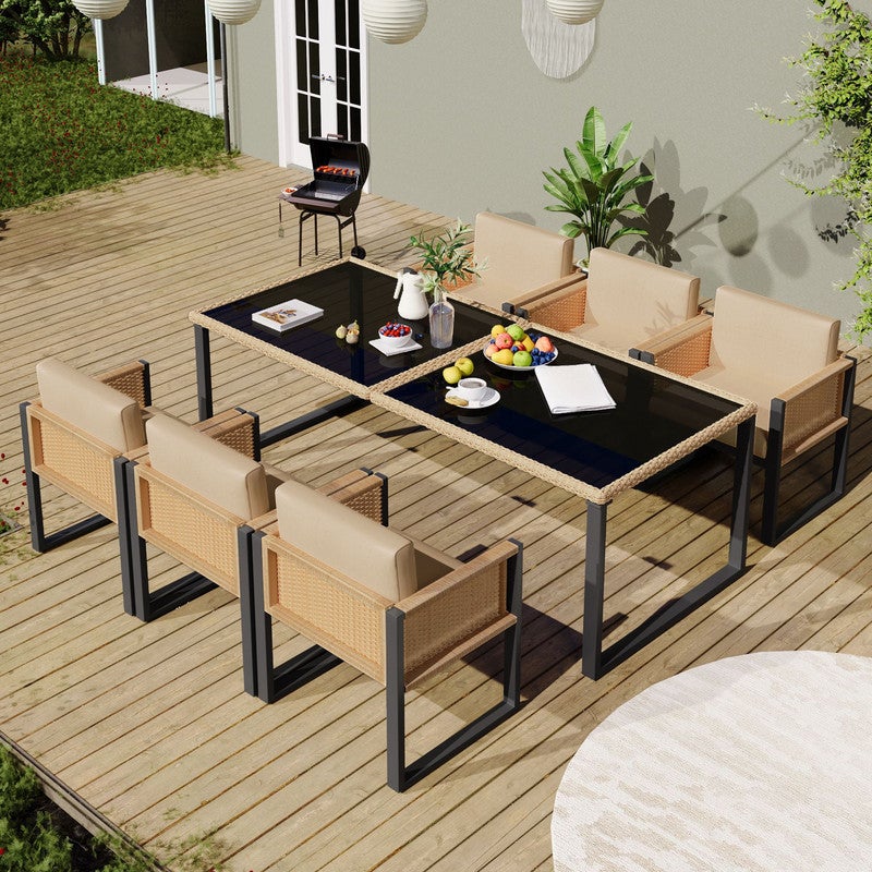 Conjunto Jardin Exterior Ratán 6 Personas, Exterior Terraza O Balcón, Outdoor Furniture, 6 Sillones+1 Mesa, Fundas De Tela Extraíbles Y Lavables - 3