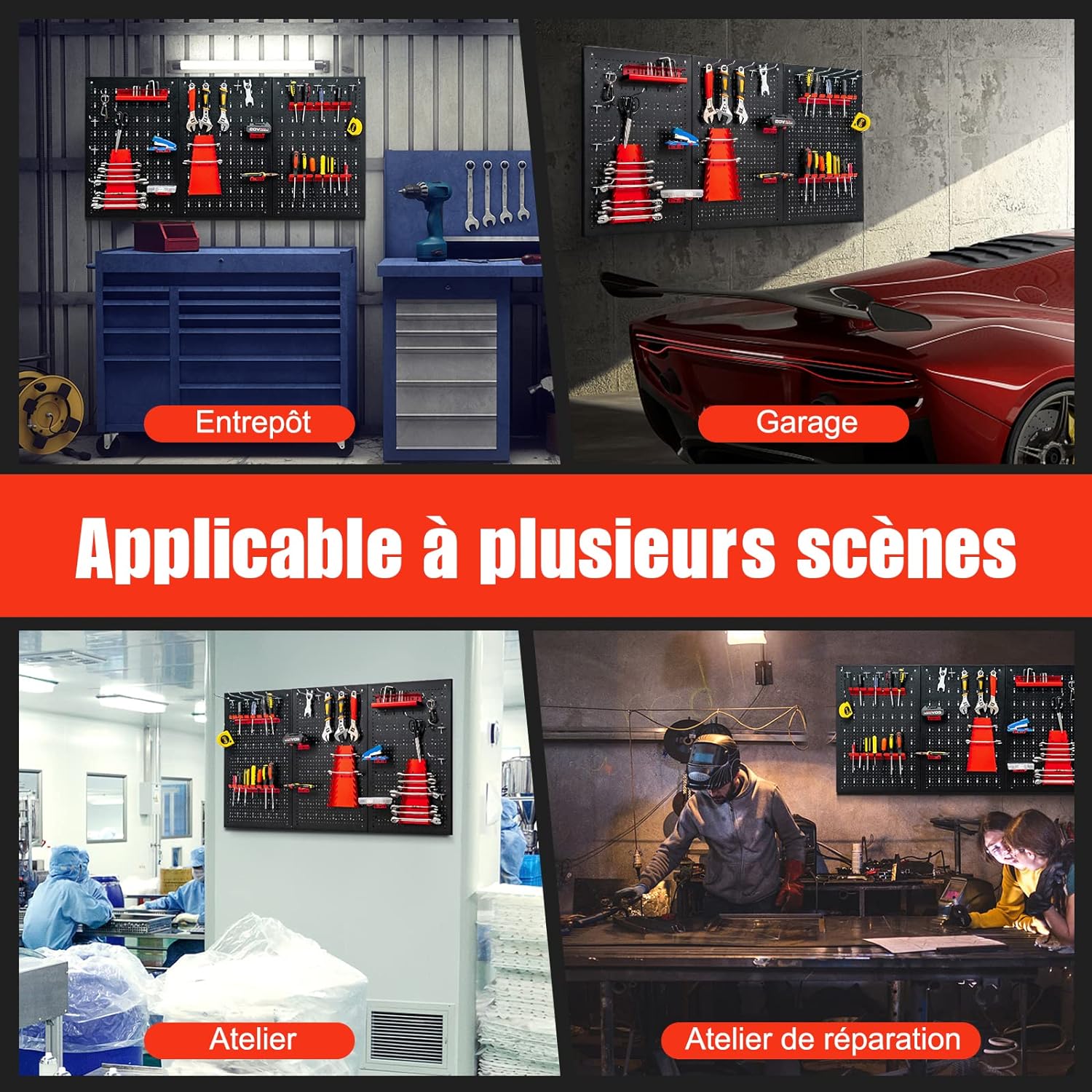 Organizador de parede com painel perfurado, kit de arrumação de ferramentas em metal - 6